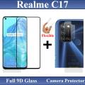 Realme C17 Full Black 9D|5D|6D|10D|11D|21D Tempered Glass Screen Protector Full Glue Edge To Edge + Back Camera 9H Gorilla Flexible Protector For Realme C17. 