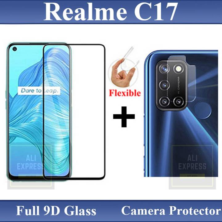 Realme C17 Full Black 9D|5D|6D|10D|11D|21D Tempered Glass Screen Protector Full Glue Edge To Edge + Back Camera 9H Gorilla Flexible Protector For Realme C17