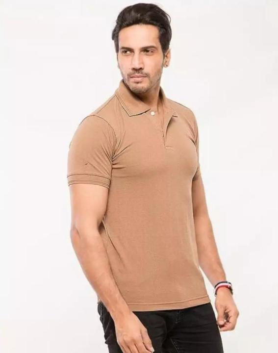 Brown Poly-Cotton Polo T Shirt For Men