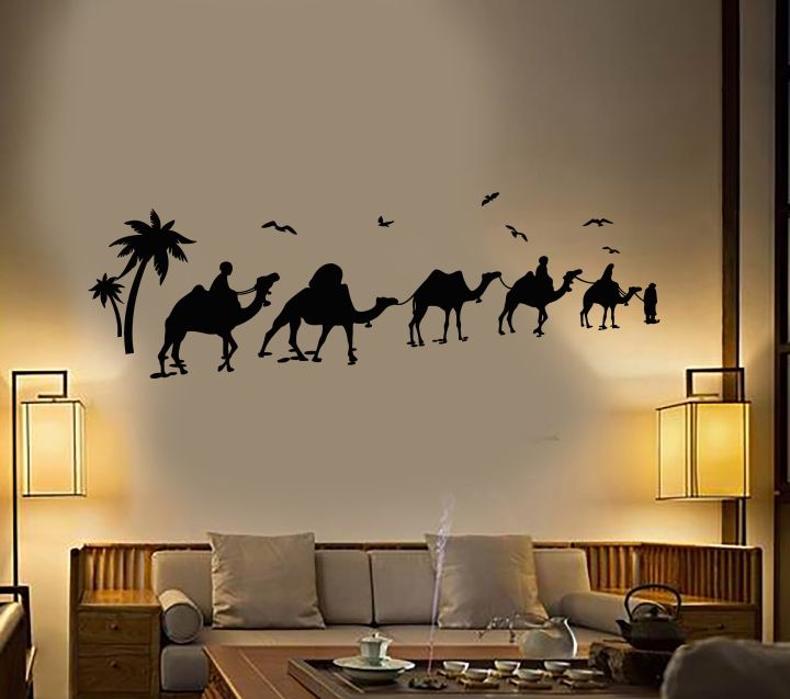 size- 3 x 1 feet- cute Camel caravan nature wall stickers for home, office, room, interior decor lovers - Black color- lucky garnet