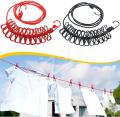 1Pc Cloth Drying Rope with Hooks | Elastic Hanging Rope for Cloth Drying with 12 Clips | Cloth Rope for Drying Clothes for Travel Home Outdoor | Kapde Sukhane Ki Rassi | Wire | Multicolor. 