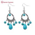 Hollow Design Alloy Earrings Boho Chic Faux Turquoise Tassel Earrings Lightweight Hypoallergenic Retro Style Earrings for Fashionistas Lightweight Faux Turquoise Earrings. 