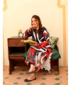 Shah Kamal Fabrics Unstitched Digital Silk Printed Multicolor Urdu Calligraphy Shirt For Ladies-CS1. 