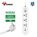Extension Board Surge Protector Power Strip GONGNIU N103U- 3 Way Extension Board with Universal Sockets and Master Switch Extension Cord, 2USB Port, German VDE Certified 3×0.75mm 2 Cable of 3m full length Desk Charging Station Wall Mount for Home Office. 