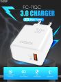 FASTER FC-11QC 20W Fast Mobile Charger Qualcomm QC 3.0A with Android Cable - 3A Fast charging. 