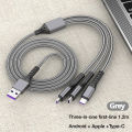 3-in-1 Fast Charging Cable USB-C, Micro USB & Lightning Multi-Device Data and Power Cord 2.4A. 