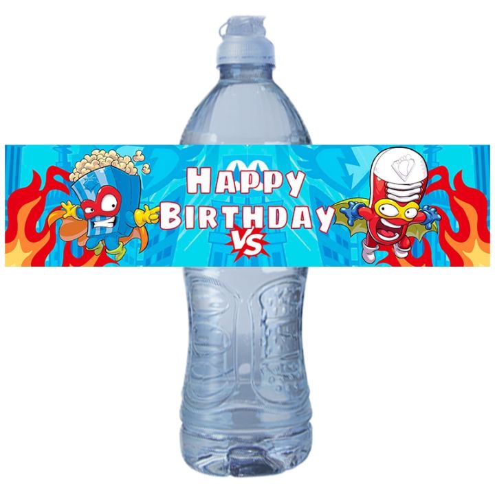 6pcs Superzings Theme Water Bottle Stickers Birthday DIY Baking Seal Labels Sticker Birthday Party Baby Shower Decoration Supply