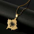 Stainless Steel Kosovo Map Albania Eagle Pendant Necklace for Men Women Ethnic Map Jewelry. 