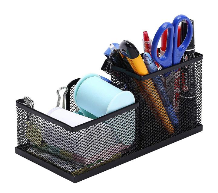 Metal%20Mesh%203%20Compartments%20Desk%20Organizer%20Pen%20Pencil%20Holder%20Stand%20Memo%20Holder%20Stationery%20Storage%20Organiser%20for%20Office%20Home%20Black%20-%20Image%204