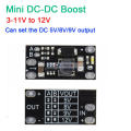 Mini DC-DC Boost Step Up Converter 3V 3.2V 3.3V 3.7V 5V 9V to 12V Voltage Regulator P C B Board Module can set 5V/ 8V/ 9V output. 