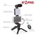 ENRG 5in1 Mobile Phone Vlogging Kit With Tripod Stand 3.5mm Plug And Play Microphone Led Light Adjustable Mobile Holder Wireless Bluetooth Remote  For TikTok  YouTube Videos. 