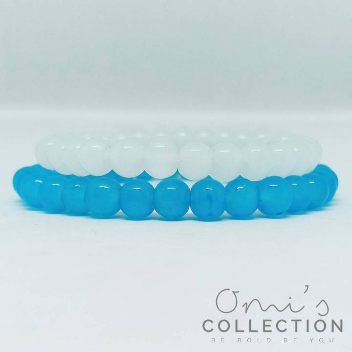 Pack of Trendy Blue and White Stone Beads Bracelet For Men Women