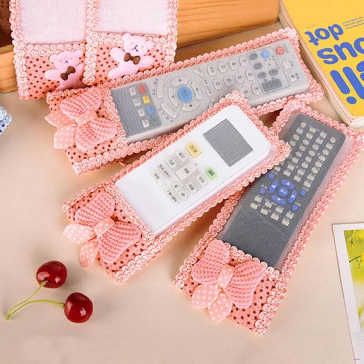 Bowknot Decor Dust-proof TV Air Conditioner Remote Controller Protector Lace Fabric Case Cover