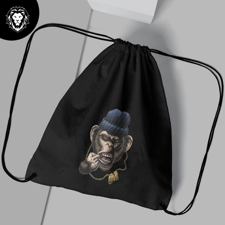 Monkey%20gangster%20head%20Black%20Drawstring%20Bag%20For%20(Boys%20&%20girls)%20-%20Image%203