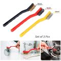 Brush Set of 3 Pc Mini Wire Brush Cleaning Tool Kit Brass, Nylon, Stainless Steel Bristles, Gas Cleaning Brushes Iron Nylon Copper Wire for Car Kitchen Gas Stove Cleaning Tool. 