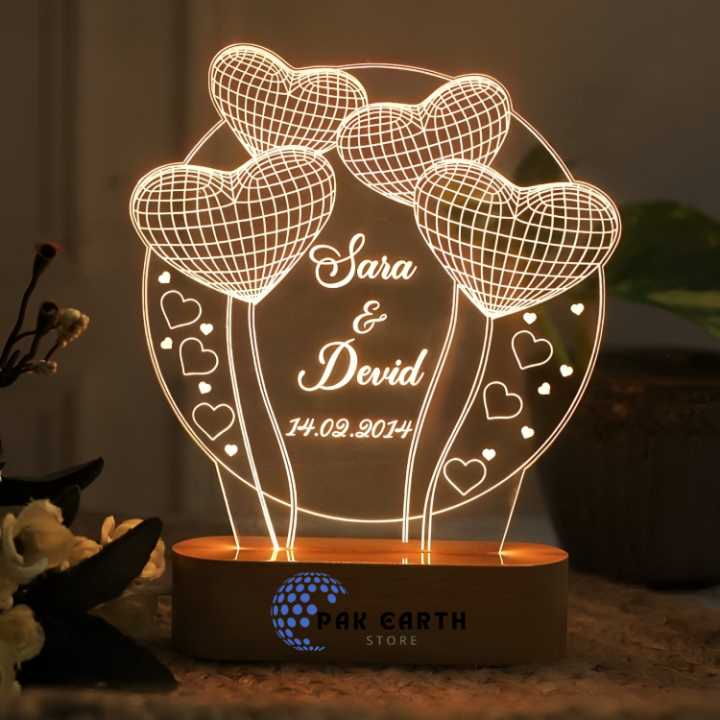 Pak Earth Store Customize 3d Birthday Names illusion table lamp, Heart Light Lamp, Night Lamp, Decoration Piece, Gift Piece
