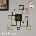 Modern Square Frame Clock, squares clock for home office and room decor , elegant and simple box clock with ( mdf black and golden acrylic). 