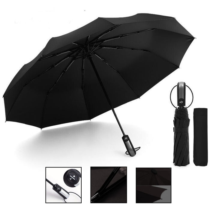 Compact Size Auto Open & Close Umbrella with 10 Strong Ribs, Premium Metallic Frame and High Quality Parachute Material Canopy For Rain and Sunlight Protection