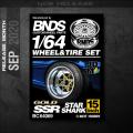 BNDS New 1/64 Alloy Wheels Rubber Tires Design SSR STAR SHARK Rims Modified Parts JDM VIP Style for Model Vehicle 4pcs Set. 