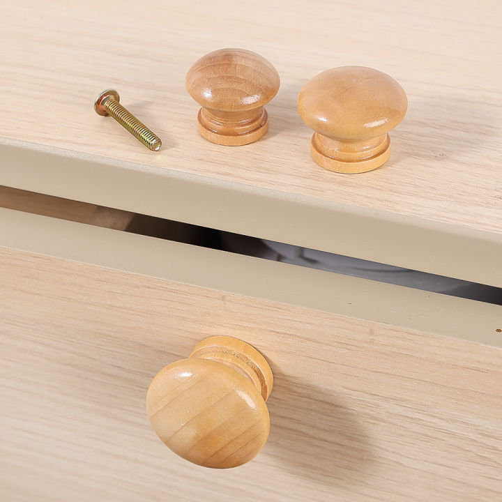 1/4/8Set 24/28/35Mm Mushroom Wooden Pulls Solid Round Handle Single Hole Drawer Knobs Cabinet Dresser Wardrobe Door Furniture Hardware