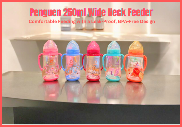 High Quality BPA Free Anti-Colic Baby Feeder Bottles, Slow Flow Nipples Wide-Neck Feeder For Kids Multicolor Pegion Milk Bottle 250ML