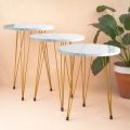 STM 3 Legs Table With Marble Texture Wooden Top Single Piece and 3 pieces Set. 