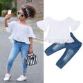 Baby Girl Outfits Sets Lace Shirt T-shirt Tops+Long Pants Jeans Clothes Set. 