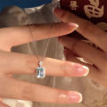 Vintage Sea Blue Zircon Square Pendant Necklace For Women Girls Delicate STARLITE. 