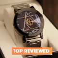 Classic Analogue Minimalist Round Black Dial Latest Generation Stainless Steel Linked Chain Black Strap Stylish Wrist Watch for Men and Boys - IIKBKMEN. 