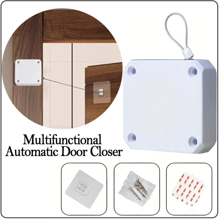 Easy Kitchen Multifunctional Automatic Door Closer Punch-Free Automatic Sensor Door Closer (800g Pull, Wire Rope Length 1.2m) Easy to Install for Various Doors Black Color Door Draft - Door Closer