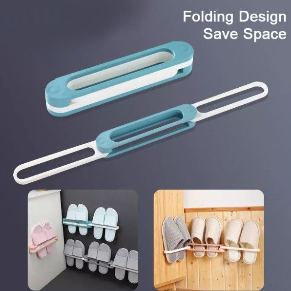 Bathroom Accessories 3 in 1 Wall Mounted Foldable Shoe Holder Slippers Rack - Plastic - 1 Pc
