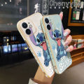 Chenyyka For Samsung S22 Plus S22 Ultra Case Cartoon Cute Stitch Square Edge Pattern Luxury Plating Phone Cases Soft Silicone Plated Shell Camera Lens Shockproof Protection Cover. 