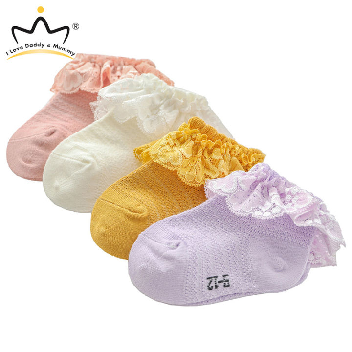 I Love Daddy&Mummy New Lace Flower Baby Socks Princess Soft Cotton Girl  Short Socks Breathable Solid Color Newborn Infant Toddler Socks