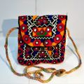 Traditional Pakistani Balochi Sindhi Embroided Multicolor Size 15x12 cm Cultural Wallet & Cross body shoulder for Girls & Women Coin Purse Hand Made Mirror Work Handicraft for Ladies, Females & Kids. 