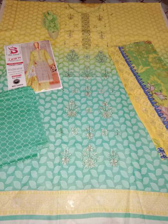 3 Piece unsitched suit luxury lawn for women/Girls