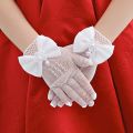 Kids Party Lace Pearl Fishnet Gloves Communion Flower Girl Party Gloves Children's Glove High Elasticity Mesh Bow Gloves. 