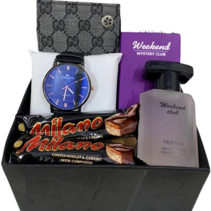 customize gift box for boys - men - brother - husband - son - friends on birthday - eid - valentine with perfume - watch - wallet - chocolates