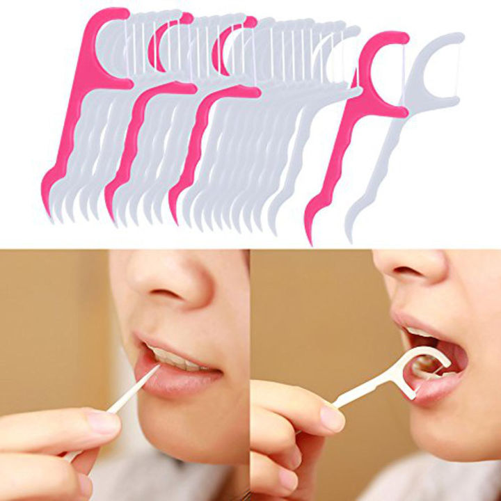 30Pcs Dental Floss Sticks & Tooth Picks Teeth Plaque Remover Interdental 2 In 1
