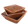 Plastic Woven Square Shape Basket Brown 3Pcs Set. 