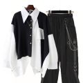 Imported Korean Street Style Outfit Shirt and Cargo Pants Two-piece Suits. 