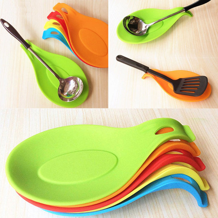 Spoon Holders Fork Spatula Rack Shelf Organizer Plastic Spoon Rest Chopsticks Holder Non-slip Spoons Pad Pack of 5