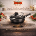 Deep Non Stick Frying Pan 26cm with Glass Lid Aluminum Cooking Pan Black Kitchen Cookware. 