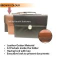Leather Expanding Bag File Folder with 12 Section Pockets, FC Size. 