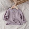 Literary Fan ~ Spring Children's Baby Cotton and Linen Long-sleeved Jacket Thin button-up solid color cardigan for boys and girls. 