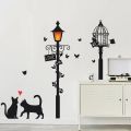 Cartoon Street Lamp Cat Wall Sticker Living Room Entrance Background Home Decoration Bedroom Decor Decal Self Adhesive Wallpaper. 