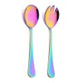 【FUN LIVE】 2Pcs Black Salad Spoon Fork Stainless Steel Salad Dessert Spoon Cutlery Set Serving Spoons Kitchen Utensils Accessorie Tableware. 