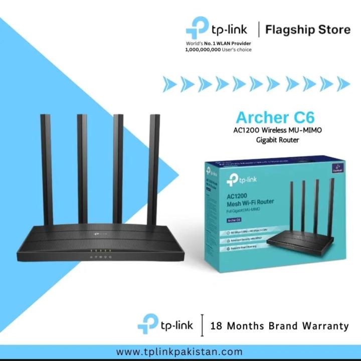 TP-Link Box Pack Wi-Fi Router Archer C6 AC1200 Wireless MU-MIMO Dual Band Gigabit Router
