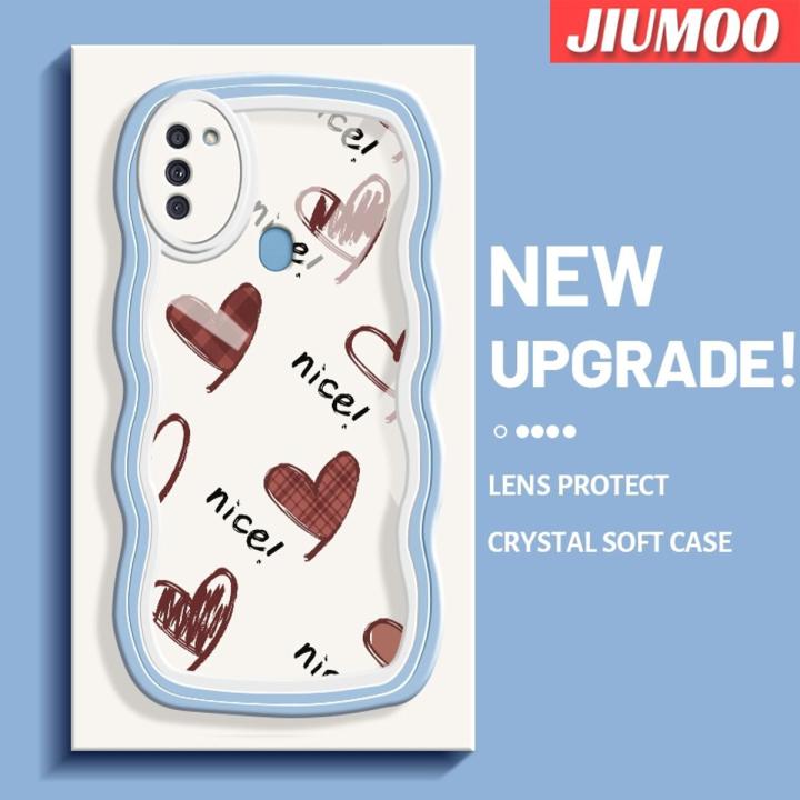 JIUMOO For Samsung galaxy A11 M11 Case Heart-Shaped Chocolate Pattern New Colour Macaroon Wave Border Soft Clear Shockproof Phone Cases Creative Camera Transparent Casing Silica Gel Protective Cover