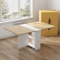 Clever-Space saving folding dining table-TWDT8-white and Brown, White and camal, Extendable Table with Cabinets, Home Kitchen Furniture Decor Lunch/Computer Desk Storage Rack, 55"L x 31.5"W, Chairs Not Include. 