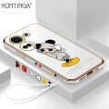 Hontinga for Tecno Camon 20 Back Cover With Free Strap Luxury 6D Plating Handsome Mouse Side Pattern Case Soft Silicone Square Mobile Cover. 